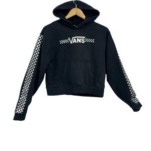 Vans Black Holographic‎ Logo Silver Checkerboard Crop Pullover Hoodie Small